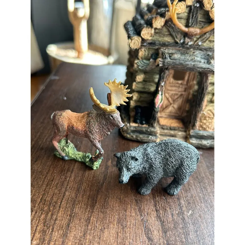 New LOG CABIN Lake House Deer Shack hunting Fishing RESIN TABLE LAMP & figurines